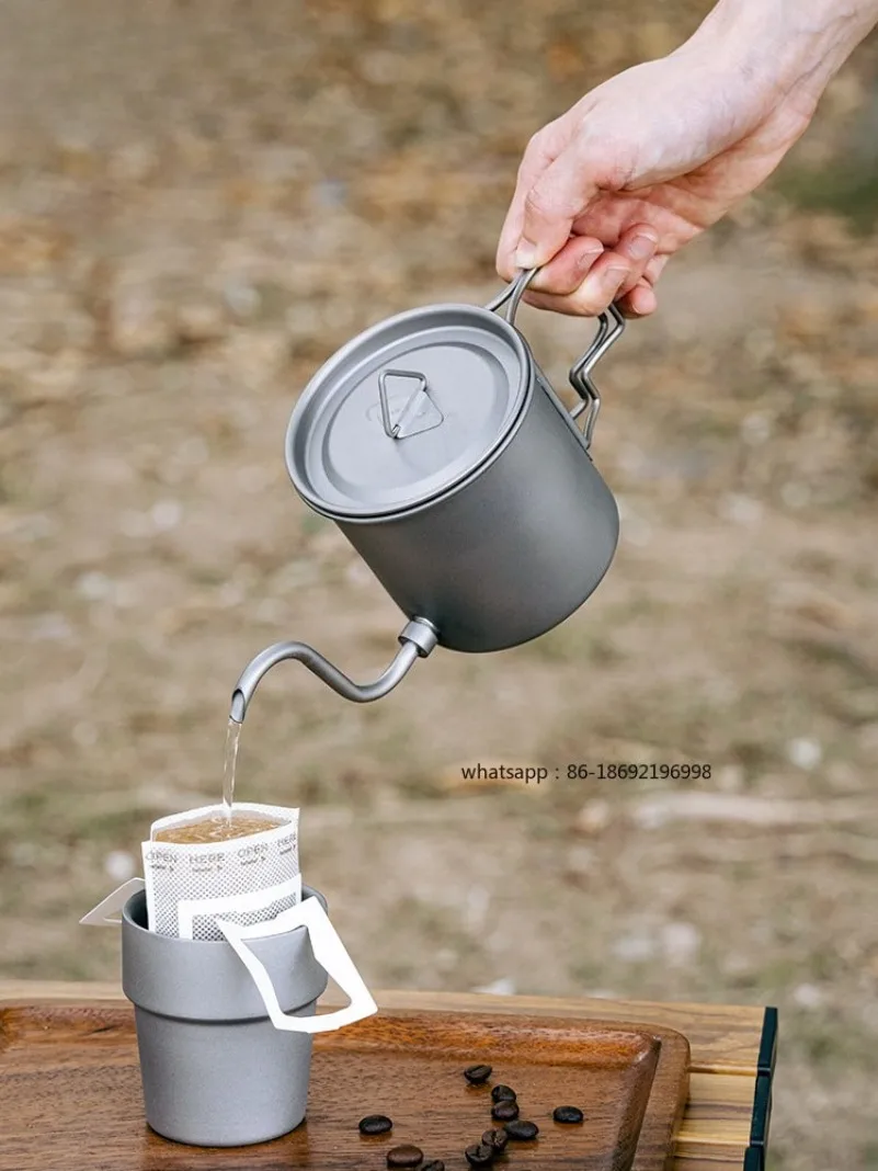 Pure Titanium Hand-brewed Coffee Pot, Thin Mouth Brewing Pot, Household Outdoor Coffee Pot, Portable and Removable Spout