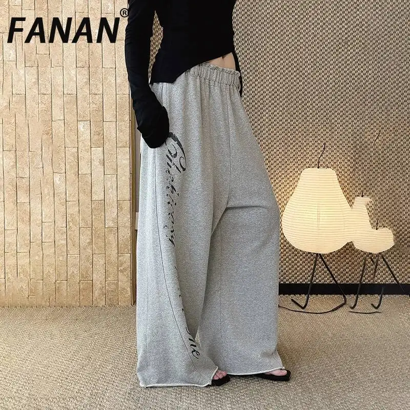

Женские брюки FANAN 2026: Новинка лета, американский уличный стиль, эластичный пояс, с буквенным принтом, повседневные, свободные, прямые