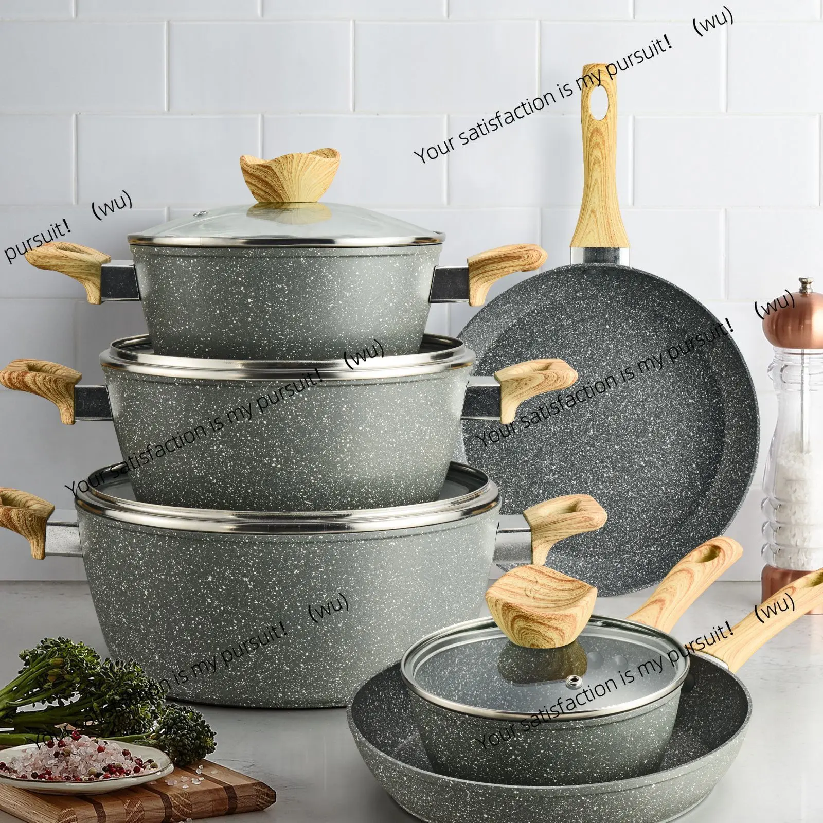 

Maifanshi wok marble non-stick frying pan milk pan soup pot household pot set induction cooker universal pot