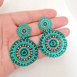 Beaded earrings Originality Crystal Roundness Hand knitting Bohemia Alloy Tide Simple Rice bead bracelet