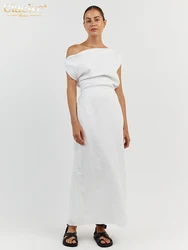 Clacive-vestido blanco ajustado de algodón para mujer, prenda ceñida con cuello Diagonal, sin mangas, Espalda descubierta, cintura alta, hasta el tobillo, Verano