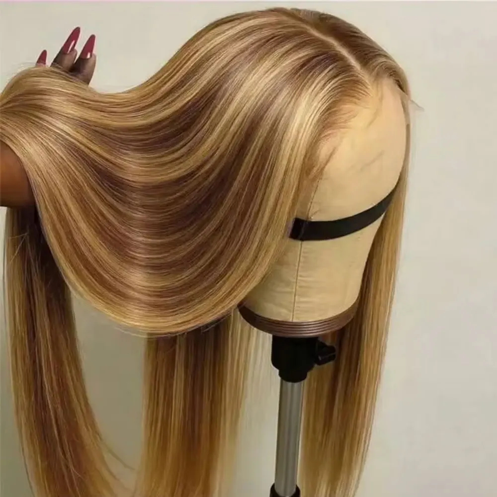 Highlight Ombre Straight Human Hair Wigs 30 40 Inch Brazilian 13x6 Hd Transparent Lace Frontal 100% Human Hair Wig Colored Lace Front Pre Plucked Wig