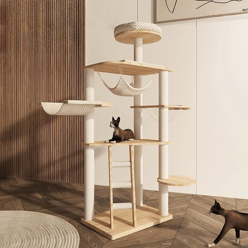 

Factory Wholesale Modern Large Big Climbing Scratch White Sisal Rope Pet Scratcher Wood Condo Furniture Tower Cat Tree