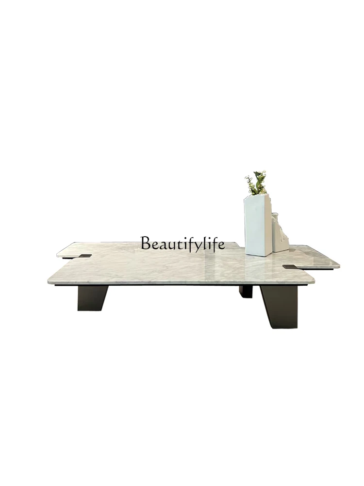 Creative modeling white natural marble heterosexual coffee table rectangular rounded corner table