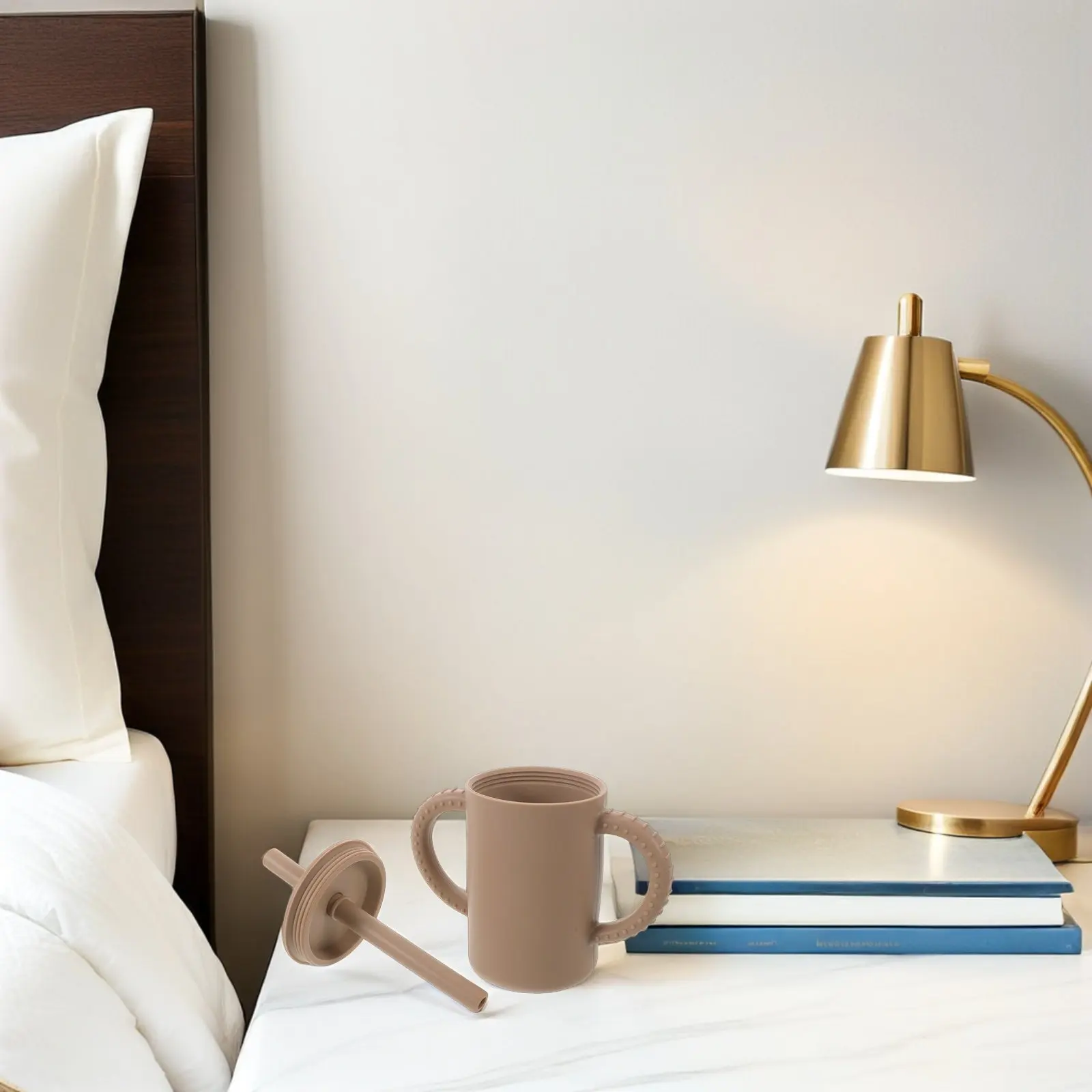 Bedridden Water Cup with Wide Mouth Lid Locking Straw and Anti for Home Care Hospital