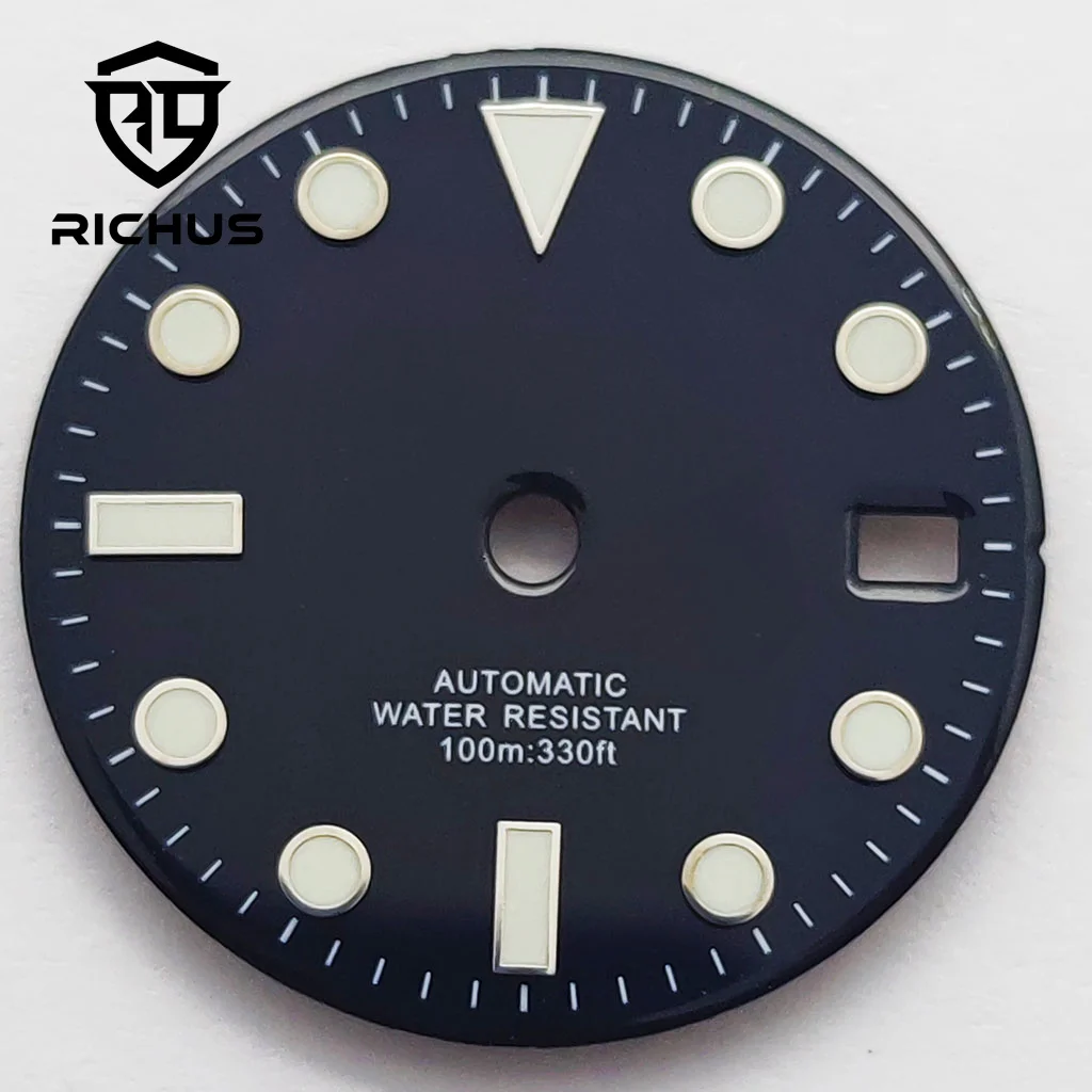 RICHUS 28,5 mm Zifferblatt und Uhrzeiger, poliertes Zifferblatt, passend für NH34 NH35 NH36 Uhrwerk, Uhrenzubehör