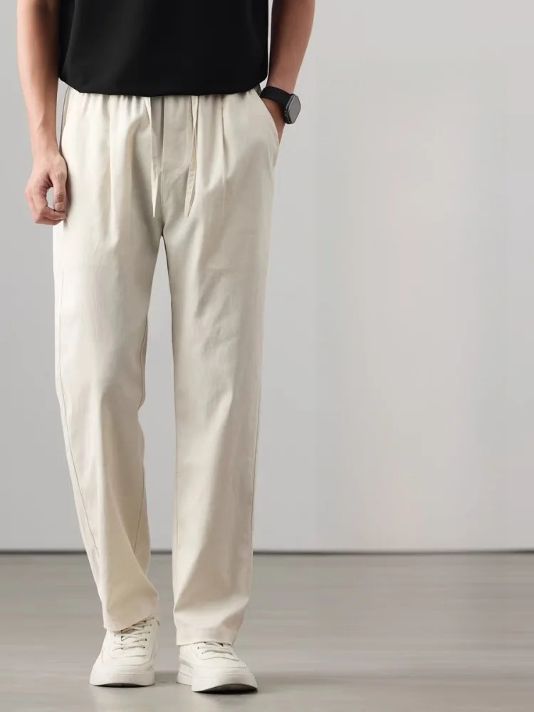 

Мужские летние повседневные брюки из хлопка и льна: свободные, прямые, длиной в пол, комфортные, дышащие, премиум-класса