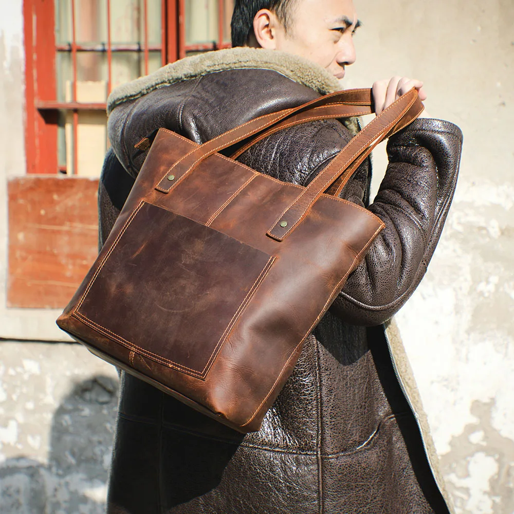 S.WORKER Vintage-Aktentasche aus hochwertigem Leder für Herren, Business-Handtasche, Laptoptasche, Unisex-Einkaufstasche mit großem Fassungsvermögen – Detail 6