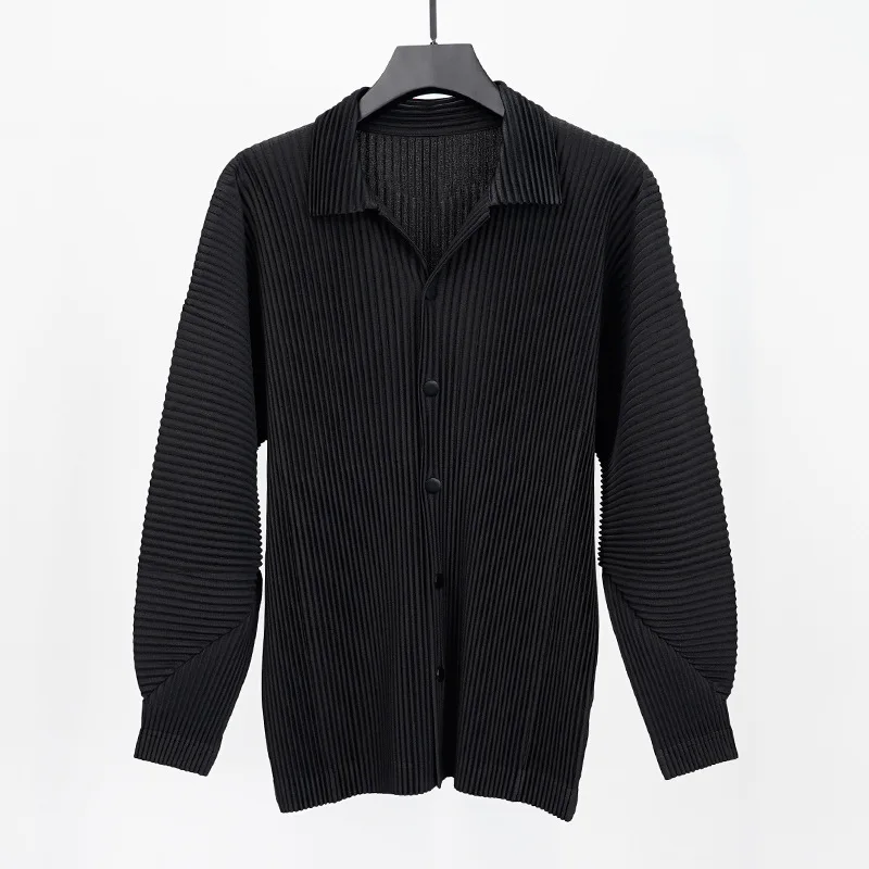 Pleats Original Men\'s Long-sleeved Shirt 2024 Spring And Summer New Lapel Casual Cardigan Pleated Lifetime Peplum Blouse Jacket