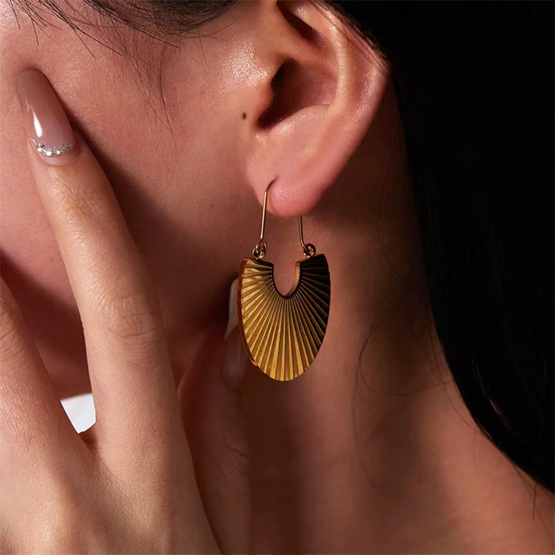 GANPUP 316L Edelstahl Metall Blumen Blätter Tropfen Ohrringe Für Frauen 18K Gold Überzogene Tägliche Wasserdichte Schmuck Zubehör – Detail 4
