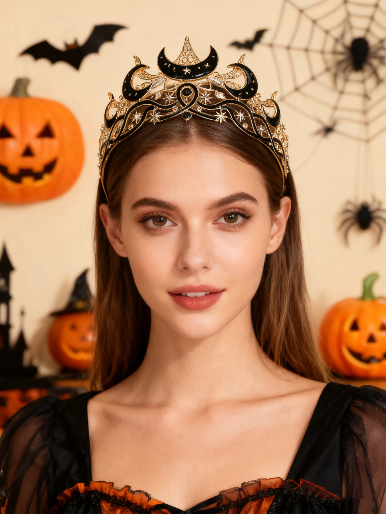 

Gothic Halloween Water Diamond Crown Headwear Dark Design Fashionable Popular Accessory for Europe