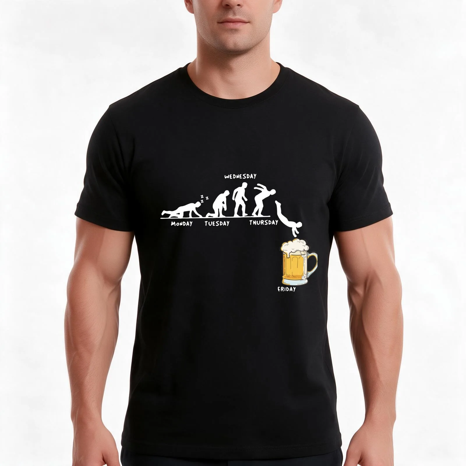Man Week Craft Beer T-Shirt, Summer Casual Cotton Tee, Oversized Streetwear Tops, Vintage Graphic Print, Loose Fit Short Sleeve