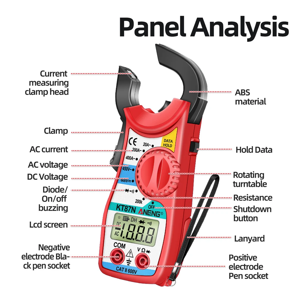 ANENG KT87N Mini Digital Clamp Meters AC/DC Voltage AC Current 600v True RMS Multimeter Capacitance Electrical Tester Tools