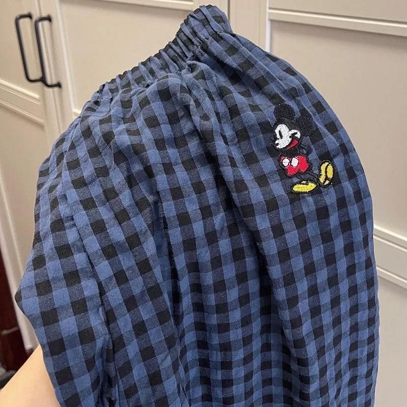 Cartoon Mickey Sommer Design lässig Frauen lose Textur bequeme Persönlichkeit gerade Hosen High Street Nische Plaid Hosen