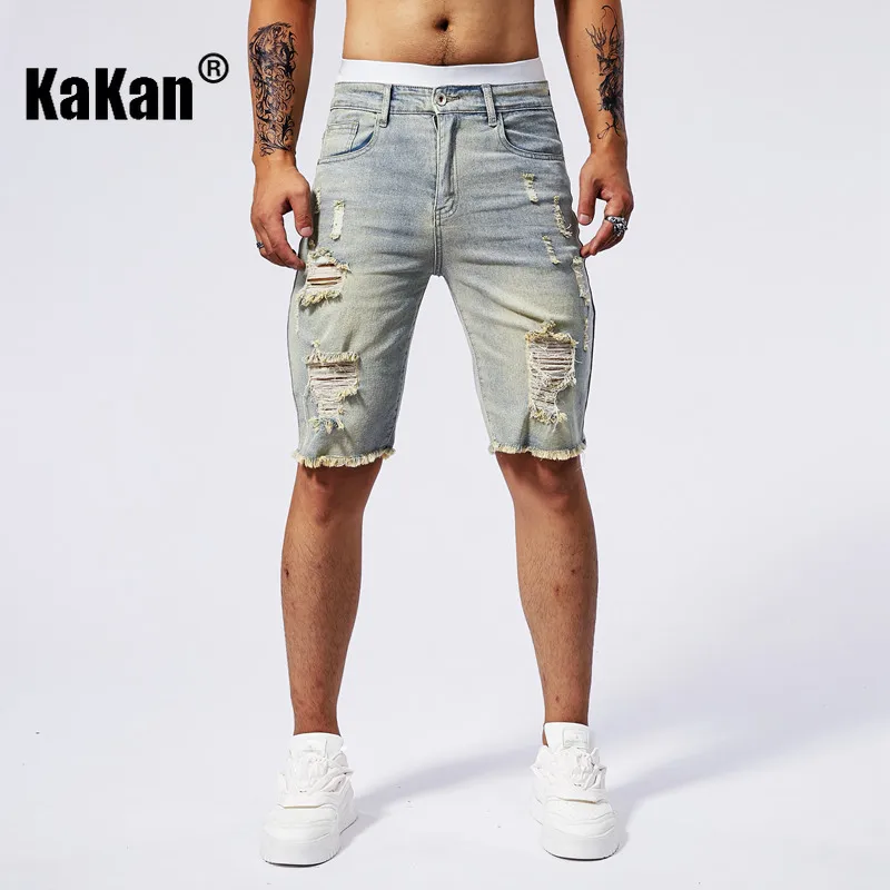 

Kakan-y2k Новые мужские летние короткие джинсы, узкие джинсы с небольшим карманом и боковыми карманами