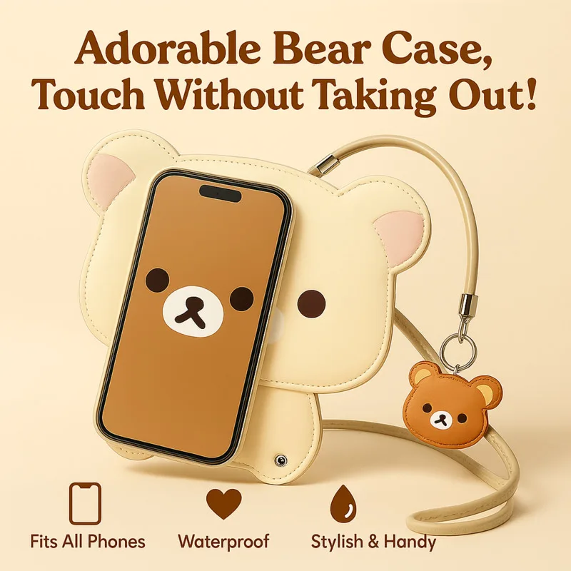 

Cute Bear Flip Leather IPhone Case With Wrist Strap For IPhone 16 15 14 13– Korean Style Wallet Cover With Cartoon Design