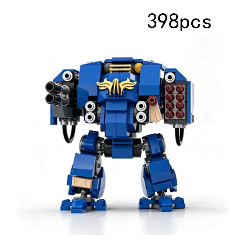 MOC 398pcs Small Particle Building Blocks Blue Mechanical Mech Boy Gift Model Collectible Toy Ornament