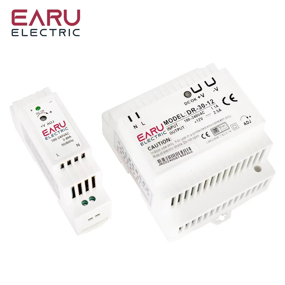 Zasilacz przemysłowy na szynę DIN, pojedyncze wyjście, 5V 12V 24V, 15W 30W 45W 60W, model DR-15 DR-30 DR-45 DR-60 -5/12/15/24 — zdjęcie 6