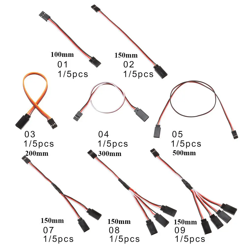 1/5pcs 100mm/150mm/200mm/300mm/500mm RC Servo Lead Cable Extension Y Extension Cord Cable Wire Lead JR For Rc Helicopter Rc