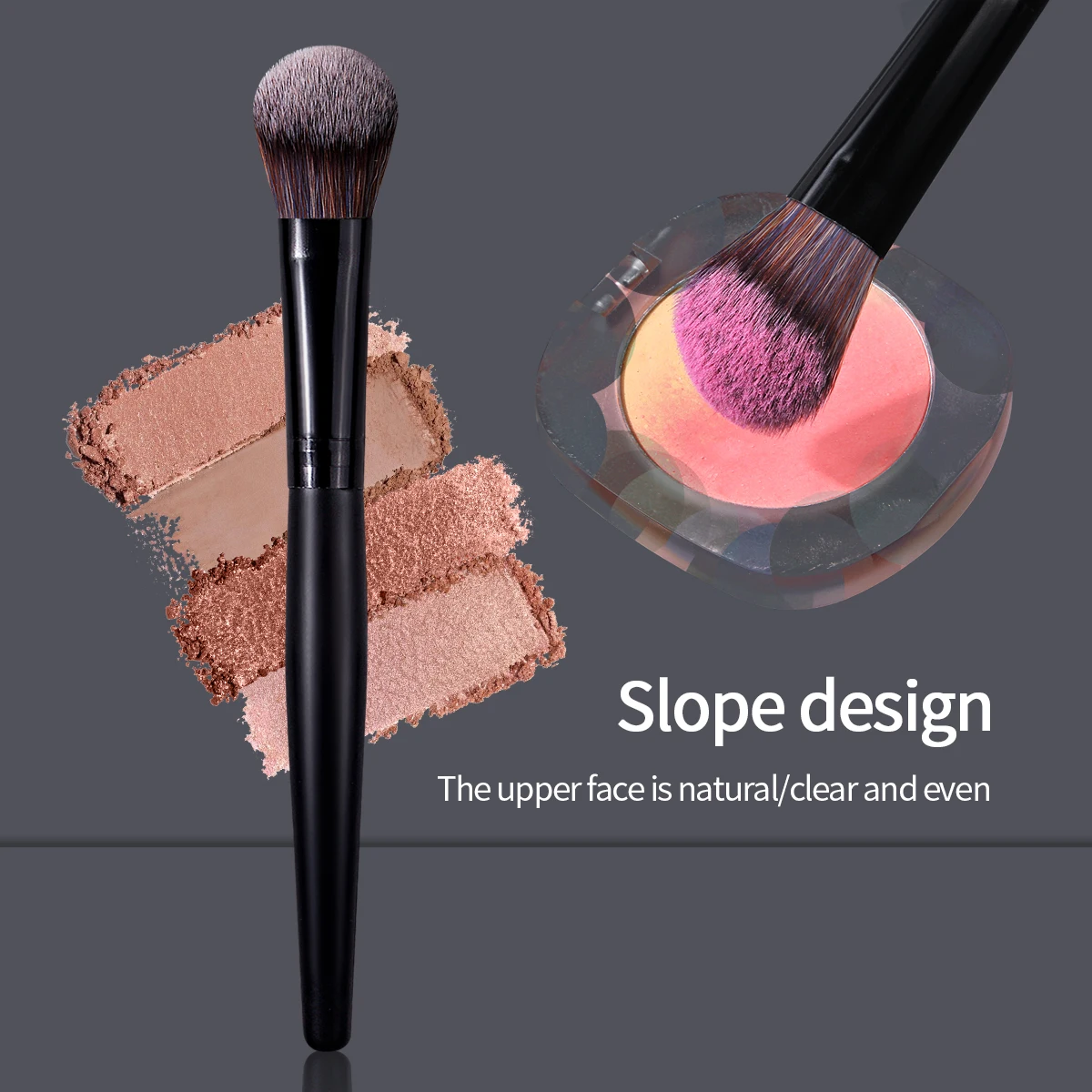 1 piece soft portable wooden handle loose powder blush setting brush, multi-functional facial makeup brush, beauty tool