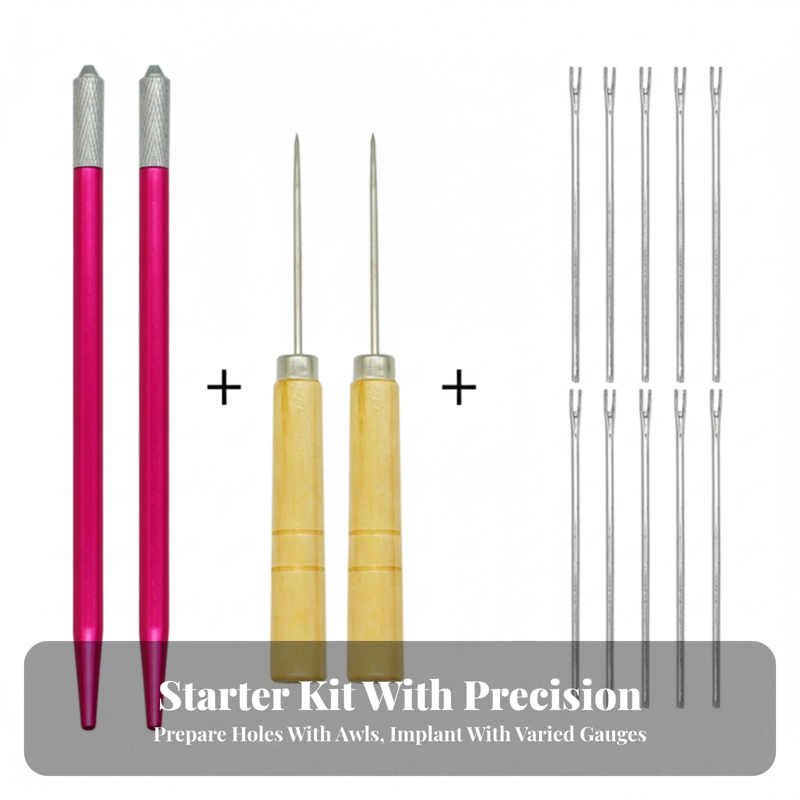 10 Pieces Doll Hair Needle Kit with Wooden Awls Fine Tip Hair Implanting Tool with Metal Tool Rods Slim Long-Lasting