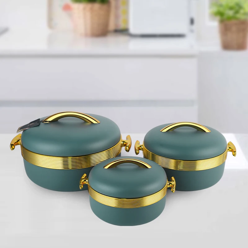 

YJM212-P Capacity 1-2-3.5L New Arrival Luxury Food Warmer Set Golden Food Warmer Sets of 3 Round Casserole Set