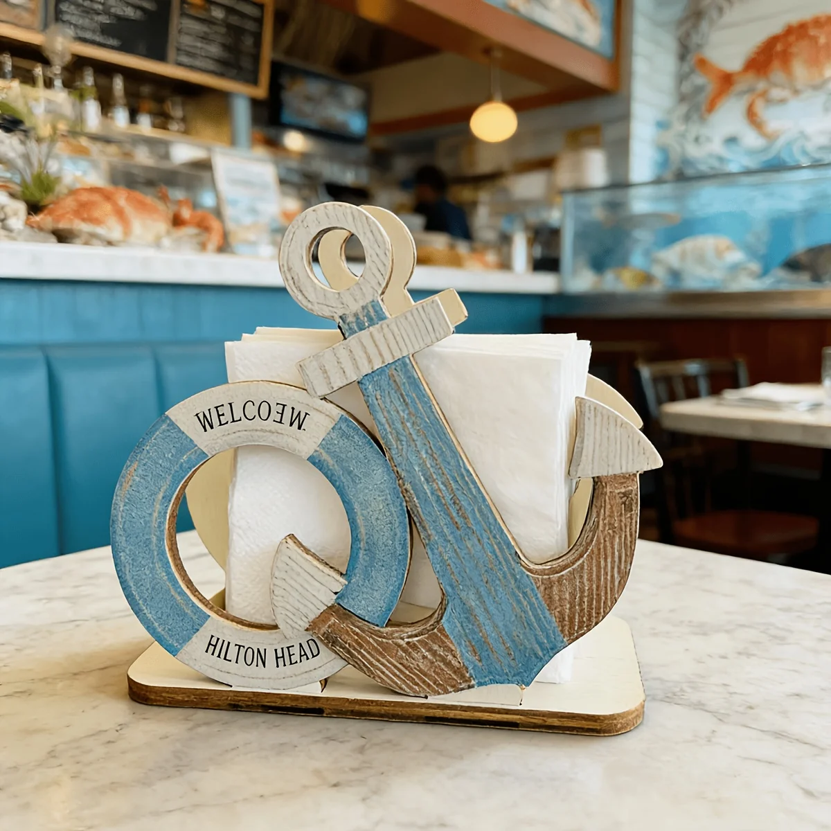 Desktop Storage Single Piece Anchor Design Tabletop Napkin Holder Coastal Style Daily Desk Sundry Storage Tray view 3