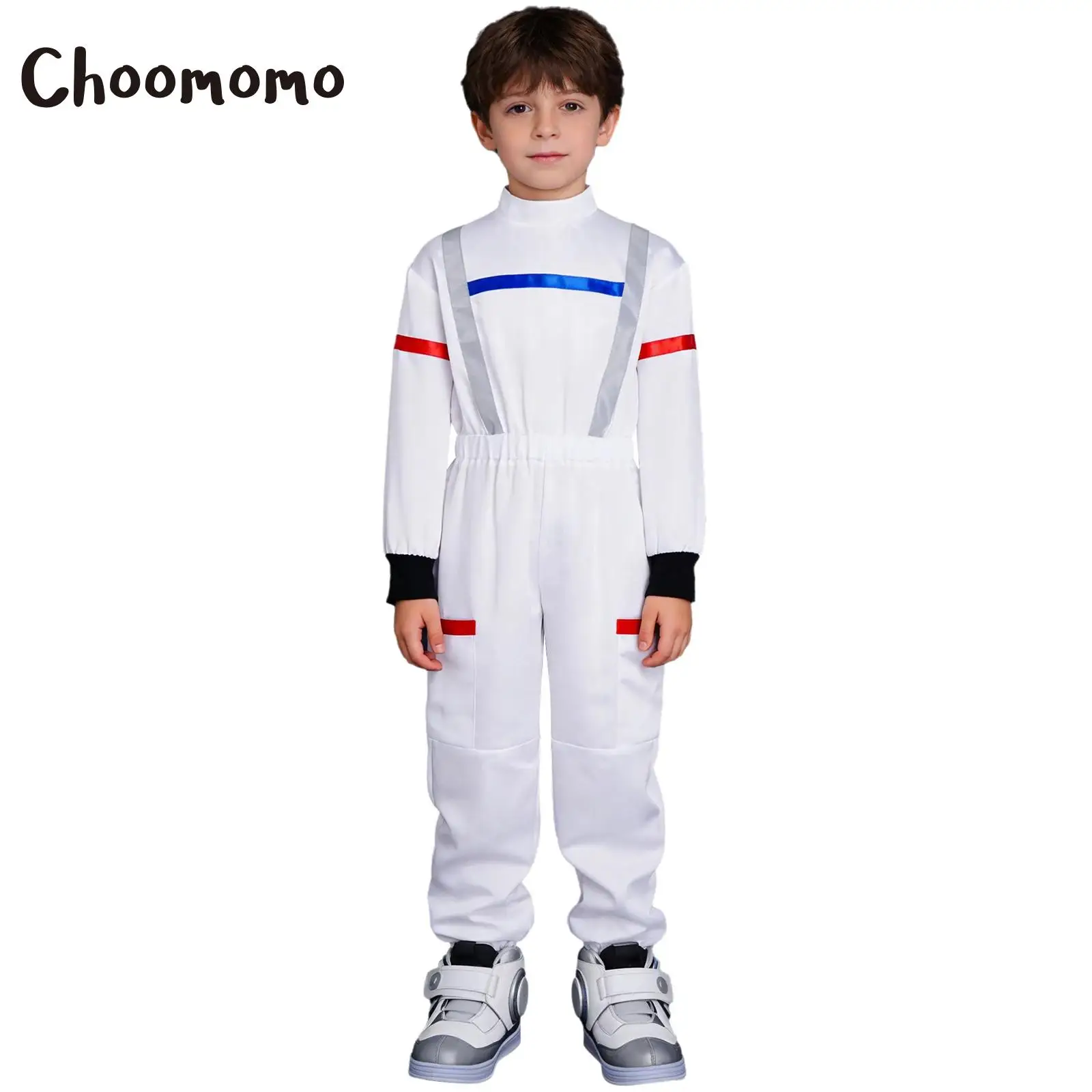 

Boys Astronaut Costume Spacesuit Bodysuit Long Sleeve Elastic Waist Zipper Jumpsuit Pockets Halloween Space Party Cosplay Outfit