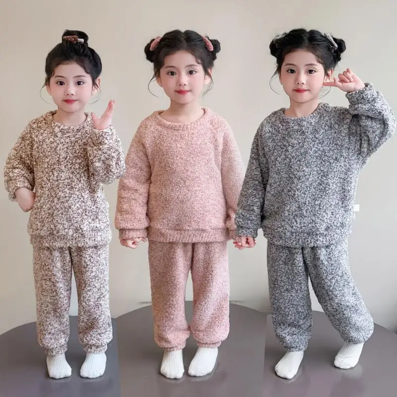 فتاة الشتاء Homewear قطعتين مجموعة بلايز السراويل الخريف رشاقته الجولة الرقبة منامة الطفل الدفء Kawaii موضة ملابس كاجوال #1