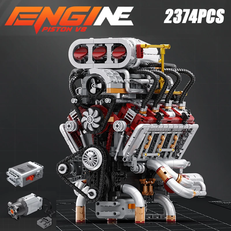

2347PCS V8 Engine Model Building Blocks Sets Simulated Gearbox Piston Linkage Assembly Bricks Toys Desktop Ornament For Gifts