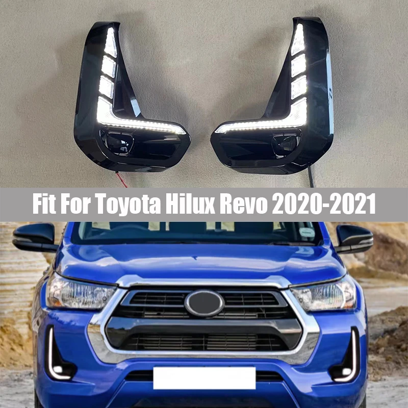 

LED Fog Lamp Fit for Toyota Hilux Revo 2020 - 2021 Daytime Running Light Day Bumper Driving Waterproof Turn Signal DRL