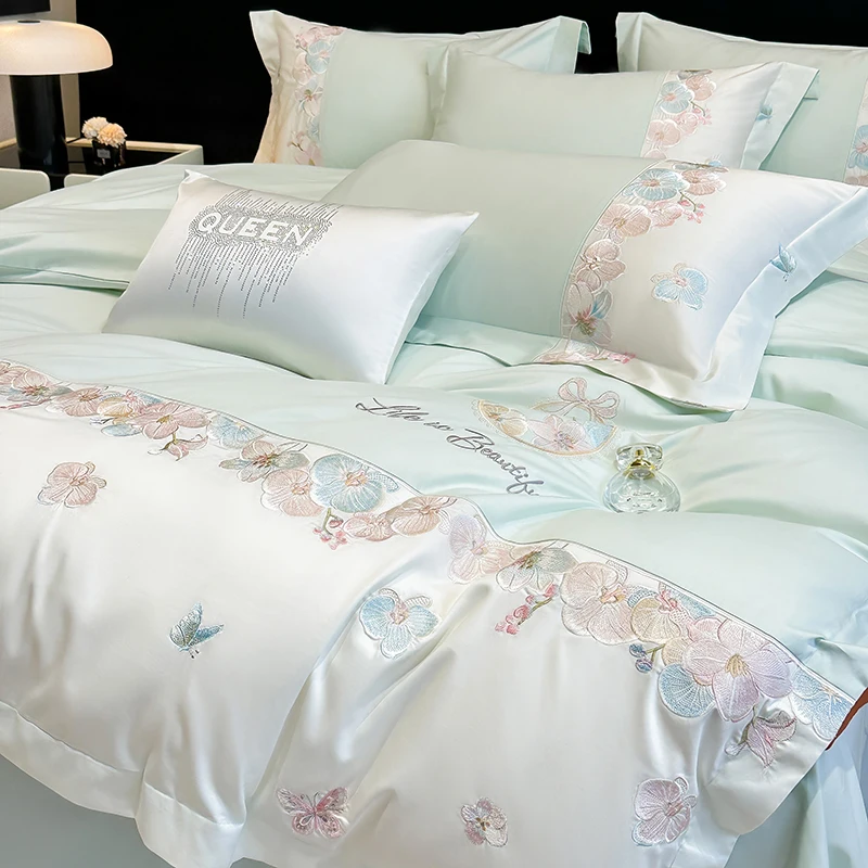 

4pcs Luxury 100% Long-staple Cotton Duvet Cover Set Four-piece Set 100-count Cotton Quilt Cover Bed Sheet Kit Bedding Love Gift