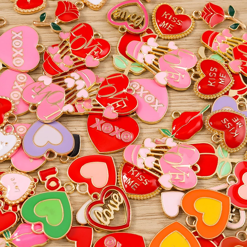 Tusember 10 Stück Neue Legierungs-Romantik-Valentinstags-Charms Rote Liebesherz-Anhänger für DIY-Armband-Schlüsselanhänger-Schmuckherstellung – Detail 6