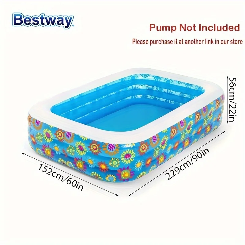 Bestway-Família inflável piscina retangular, adulto, Summer Water Party, 54120, 54121