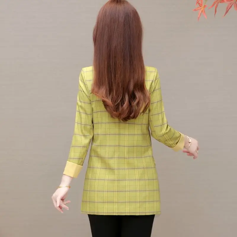 Künstlerischer Vintage-Blazer für Damen im Frühling und Herbst 2025, neuer karierter Blazer, entspannte Passform, mittellang, lässig, Wochenende, Arbeit, Pendeln, Anzugjacke