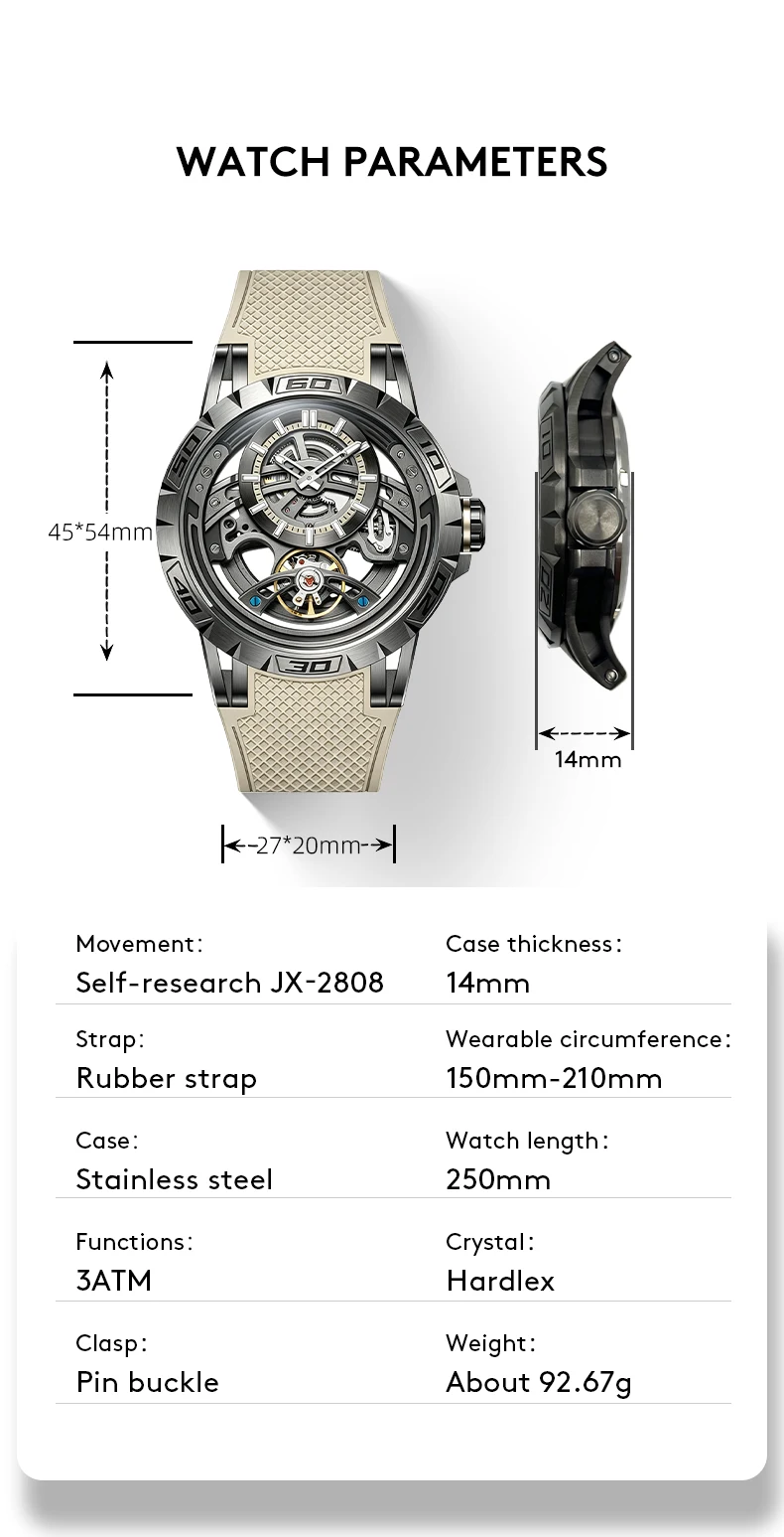 Luxury Clock Skeleton Titan Fashions Automatic Watches Mechanical Urban Dual Flywheel Hollow out Sport CHANCE CE8007 Wristwatch