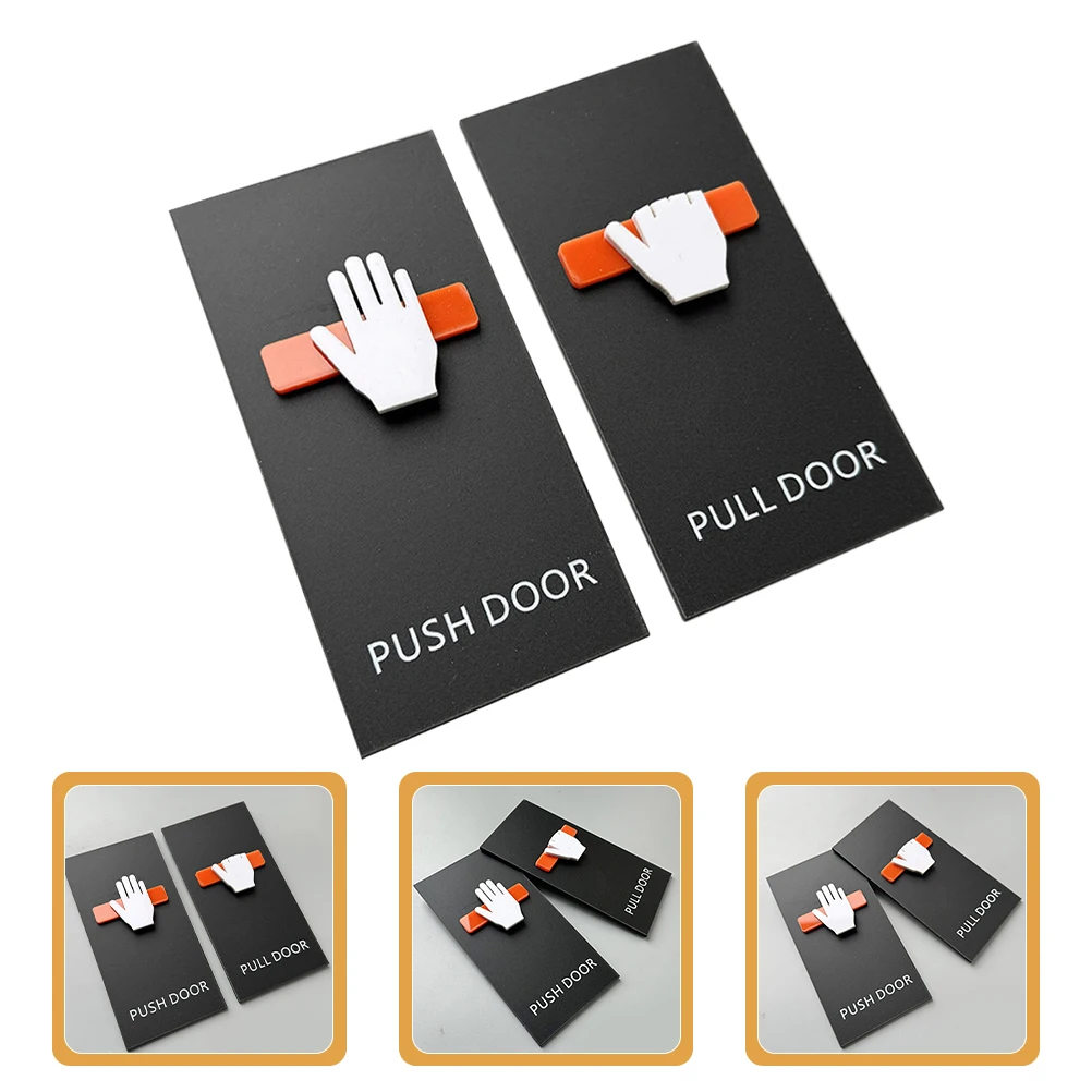

2 Pcs Sliding Door Prompt Sign Acrylic Push Pull Sticker Black Business Self-adhesive