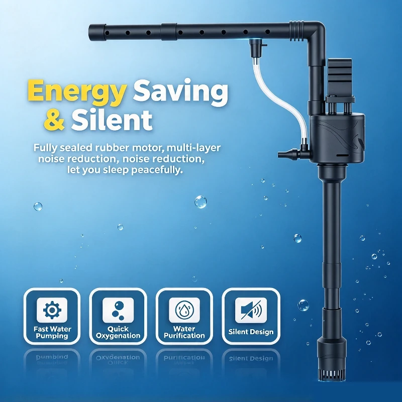 3-in-1 Ultra Quiet Internal Aquarium Filter Pump Fish Tank Built-in Submersible Water Purifier Oxygen Aerator Water Circulating