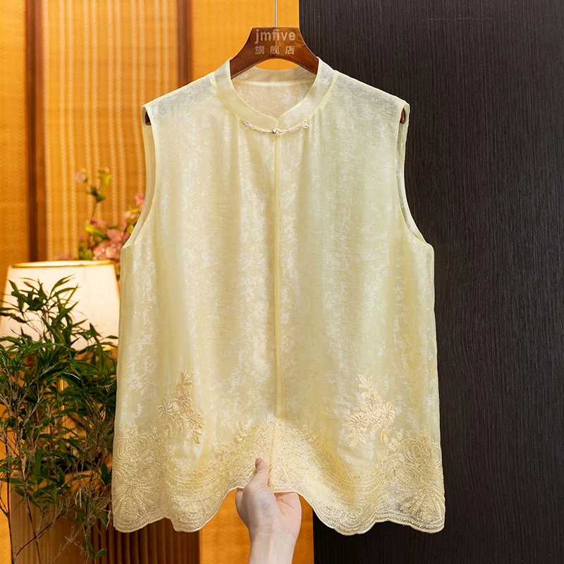 New Chinese-Style Fashion Embroidered Vest for Women 2026 Summer New Retro Chiffon Top Stylish Blouse for Women Summer