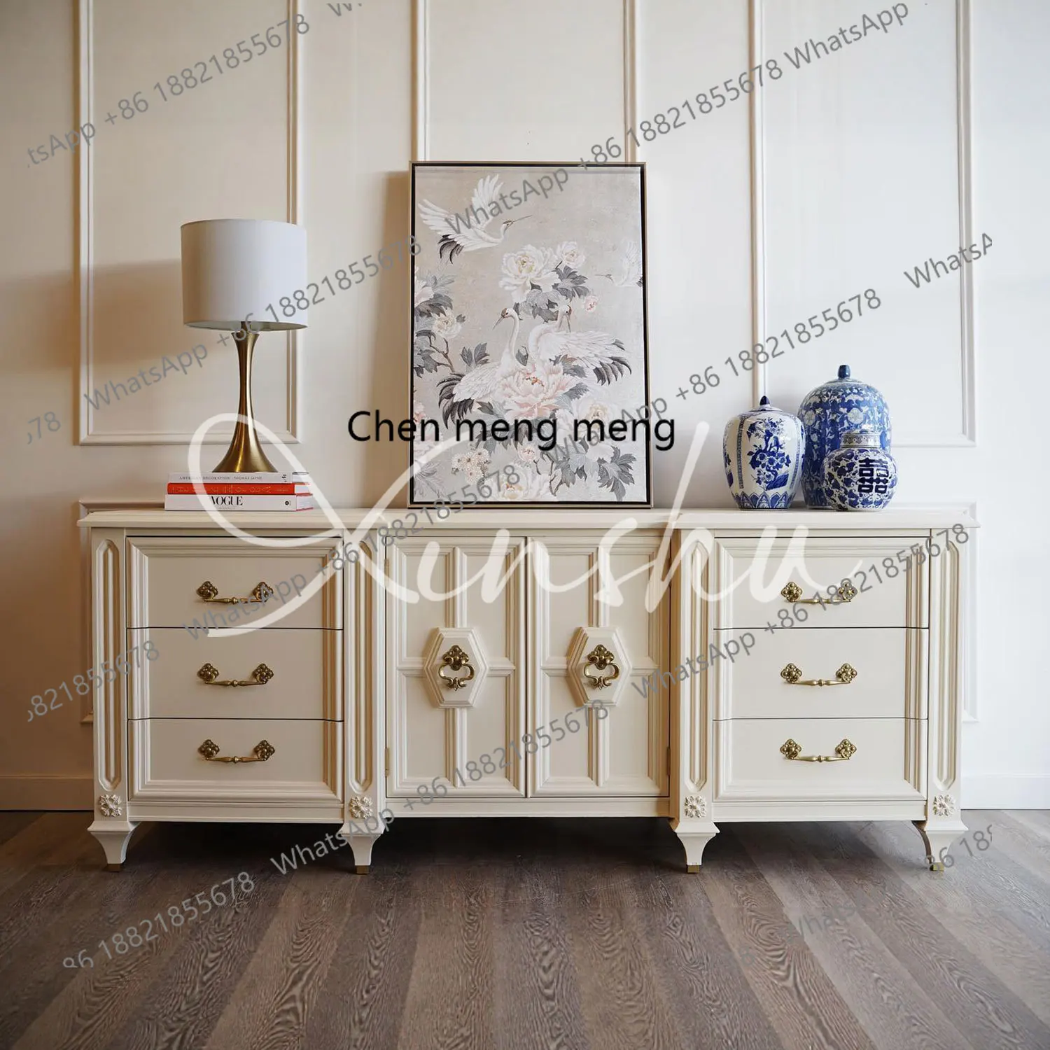 

French cream white solid wood living room wall locker bedroom bedside storage chest of drawers