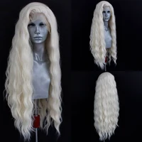 Peluca ondulada rubia platino, pelucas frontales de encaje sintético para mujer, pelo largo de encaje ondulado Natural, peluca blanca, negra y rosa, Cosplay de rizo suelto