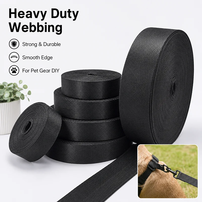 

10Meters 20-50mm Black Nylon Webbing Tape Herringbone Pattern for Pet Collar Leash Harness Dog Safety Strap Material Roll Trim
