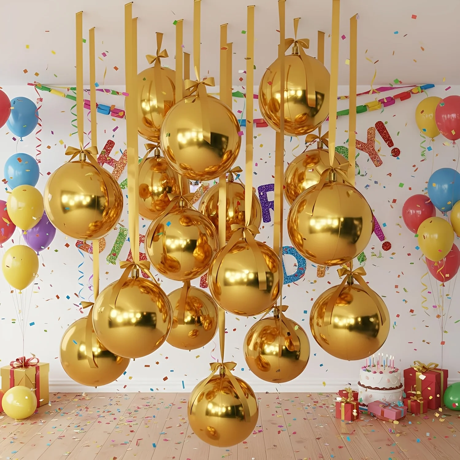 Large Golden 4D Mirror Balloons Suitable for Birthdays Parties, Carnivals - Elegant Glossy Mirror for Ceiling Decorations