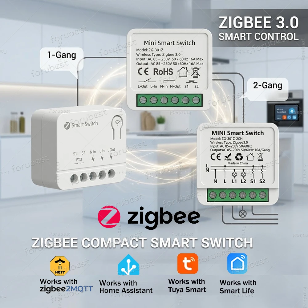 Mini Tuya Zigbee Smart Switch DIY Module 10A/16A 1/2 3 Gang Smart Home Relay Automation Breaker For Smart Life Z2M Alexa Yandex