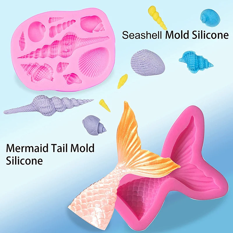 Marine Theme Fondant Mold 3D Mermaid Tail Seashell Seahorse Seaweed Turtle Dolphin Cake Decorating Tools Cupcake Topper Kitchen