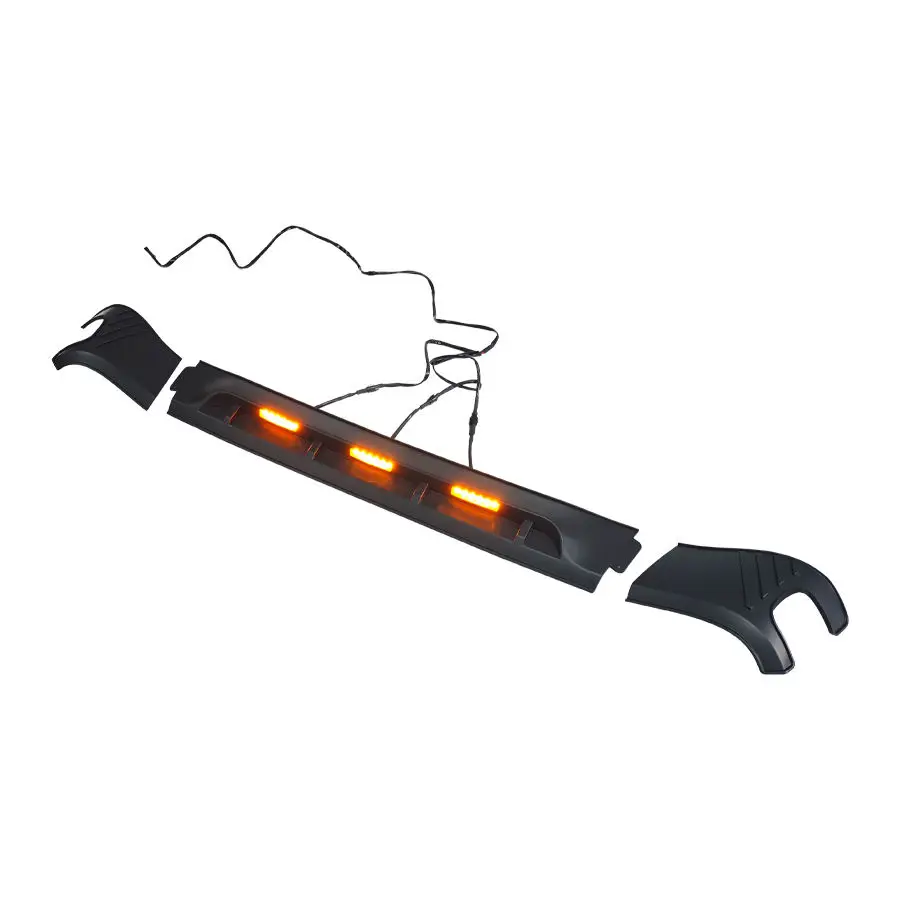 OVOVS Hood Protector Deflector With LED Light Black ABS Bug Shield Stone Deflector 3-pcs For Jeep Gladiator JT 2023-2026