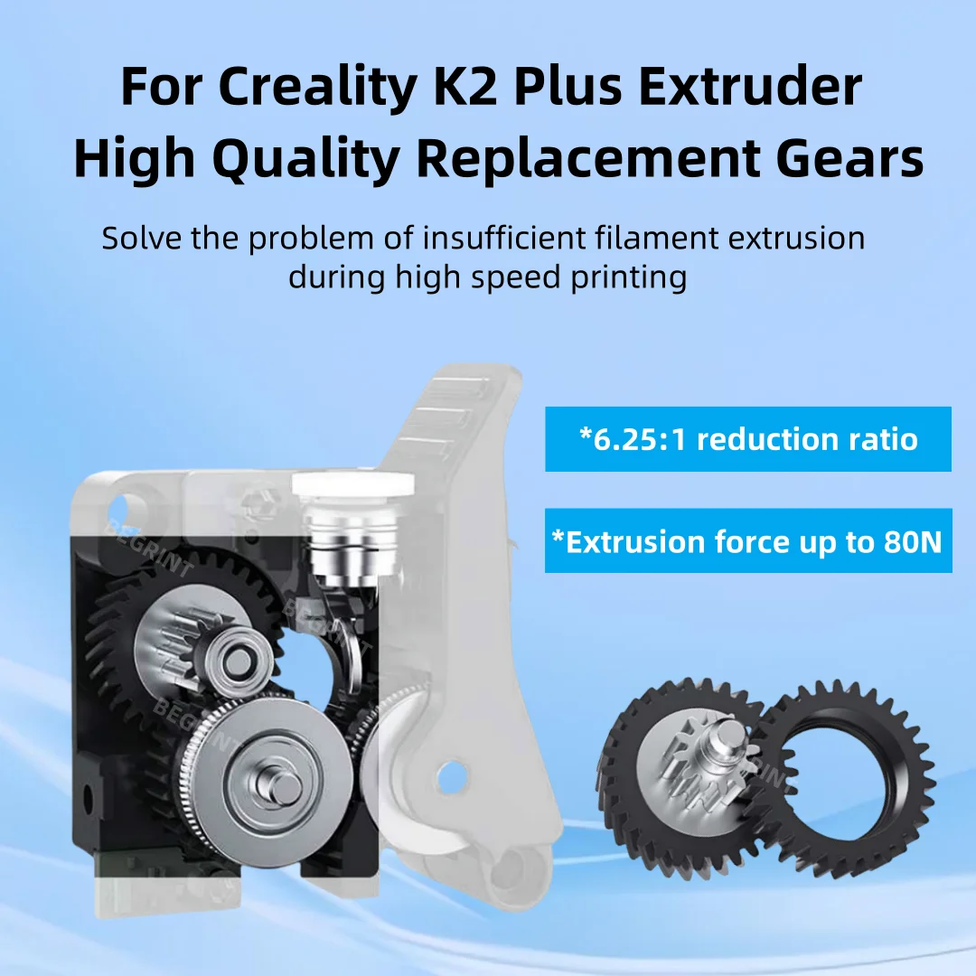 ترقية ترس الطارد لـ Creality K2 Plus جميع معدات محرك الفتيل المعدنية لـ K2P Hi مطلي بالنيكل DLC معطف ملابس صلابة عالية