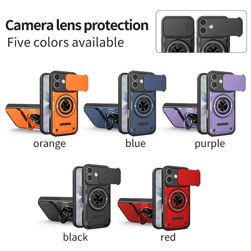 Phone Case for IPhone 17 Pro Max 16 Pro Max Anti Scratch Cover with Sliding Window Card Holder Ring Stand Fits IPhone 17 16 Pro