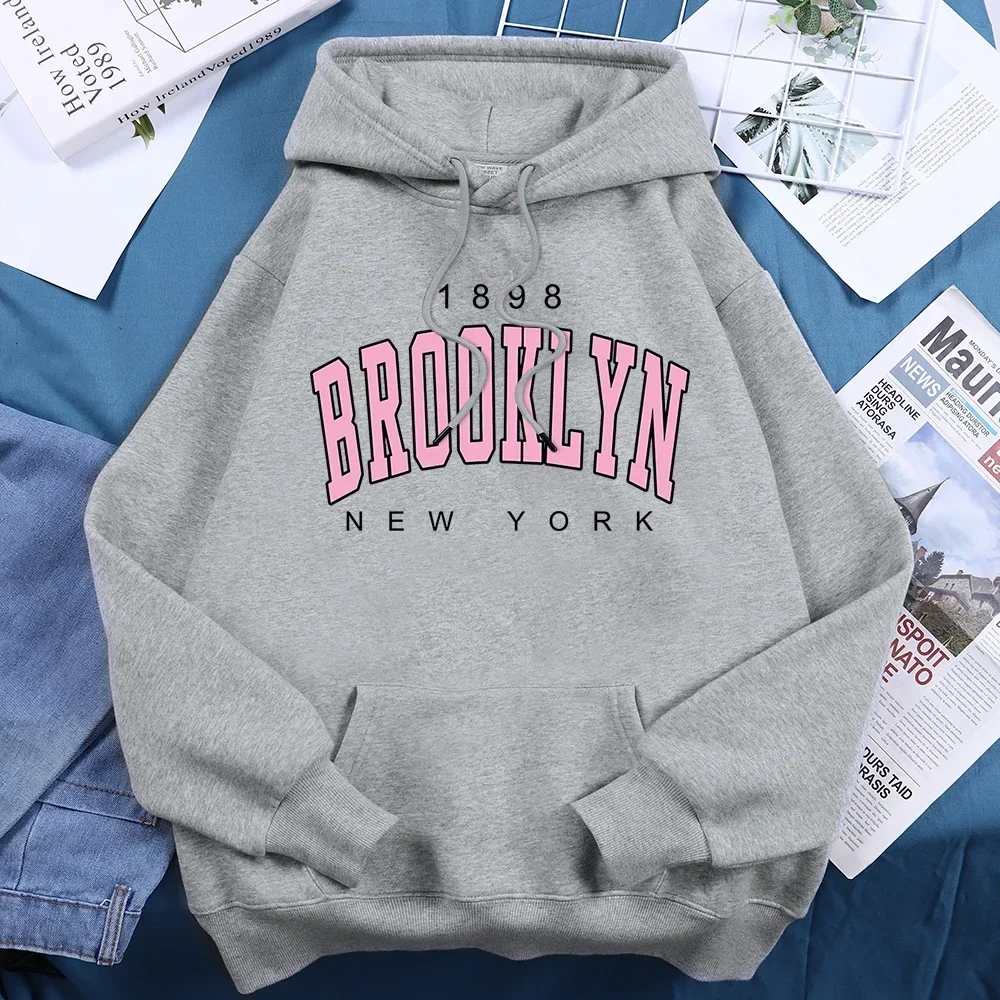 1898 Brooklyn New York Hoodies Women Breathable Warm Fleece Clothes Basic Fashion Hooded Loose Oversize Tide Unisex Tracksuit