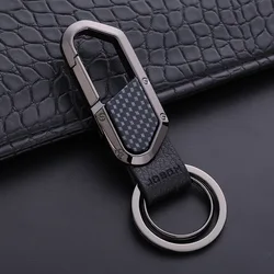 Luxury Brand Leather Men Keychain Black Clasp Creative DIY Keyring Holder Car Key Chain For Men Jewelry Gift K4878